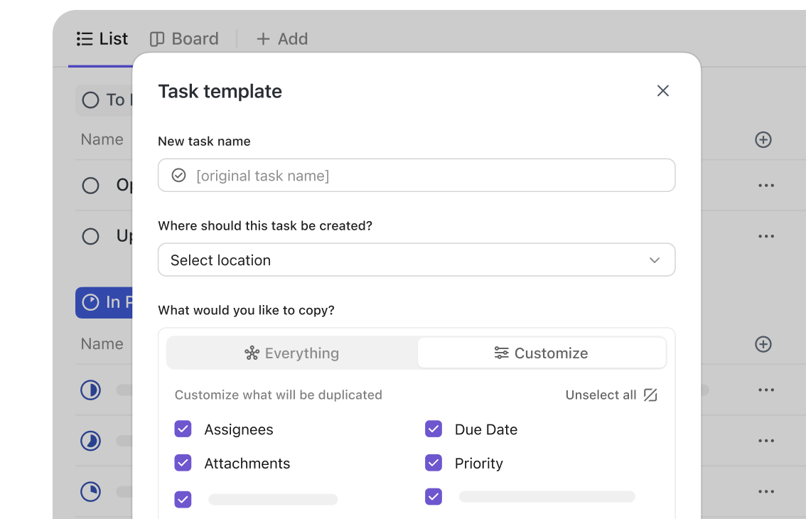 Templates view
